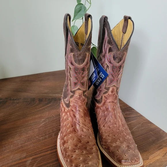 Tony Lama Brown Ostrich Leather Men's Boots - Picture 3 of 7